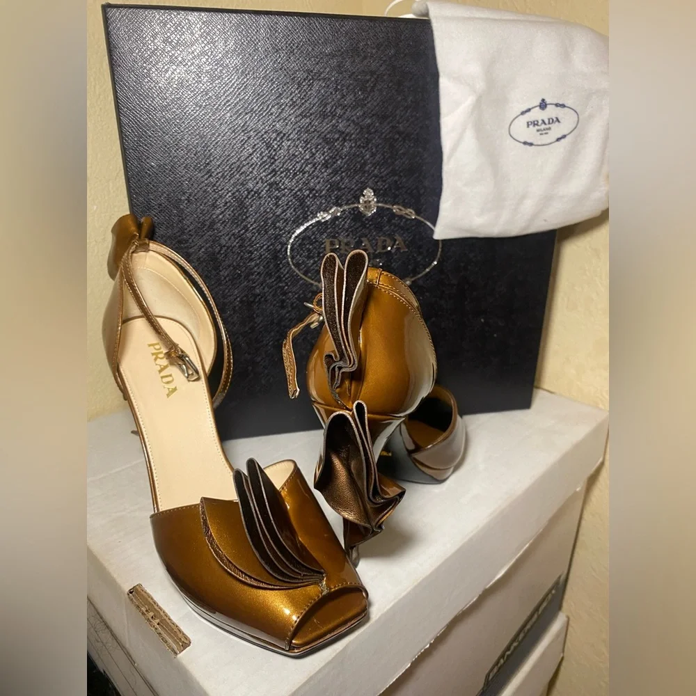 Prada Women's Metallic Bronze Heels